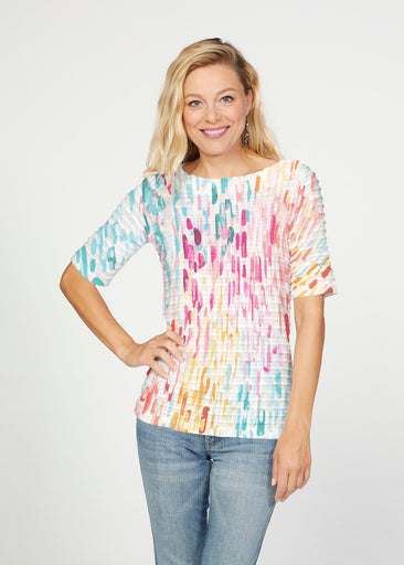 Rainbow Rain (16227) ~ Banded Elbow Sleeve Boat Neck Top