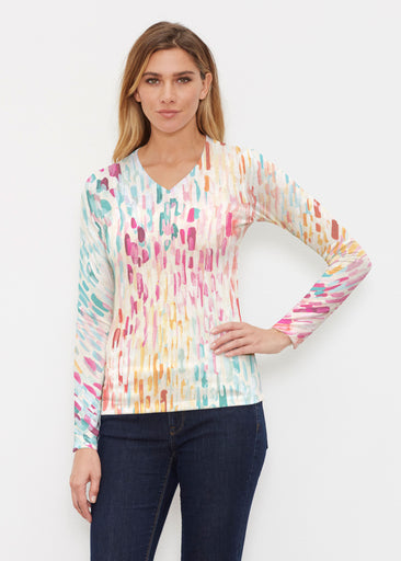 Rainbow Rain (16227) ~ Butterknit Long Sleeve V-Neck Top