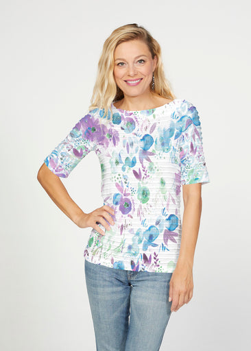 Violet (16228) ~ Banded Elbow Sleeve Boat Neck Top