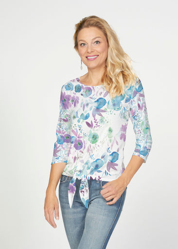 Violet (16228) ~ French Terry Tie 3/4 Sleeve Top