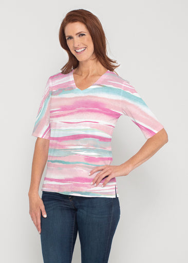 Sand Dunes Pink (16250) ~ Signature Elbow Sleeve V-Neck Top