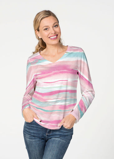 Sand Dunes Pink (16250) ~ French Terry V-neck Top