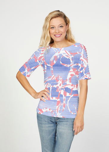 Round About Perri (16253) ~ Banded Elbow Sleeve Boat Neck Top