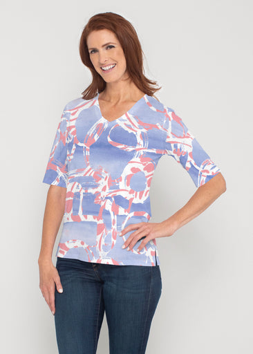 Round About Perri (16253) ~ Signature Elbow Sleeve V-Neck Top