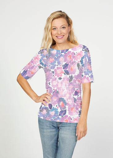 Lilac (16255) ~ Banded Elbow Sleeve Boat Neck Top