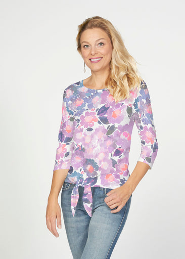 Lilac (16255) ~ French Terry Tie 3/4 Sleeve Top