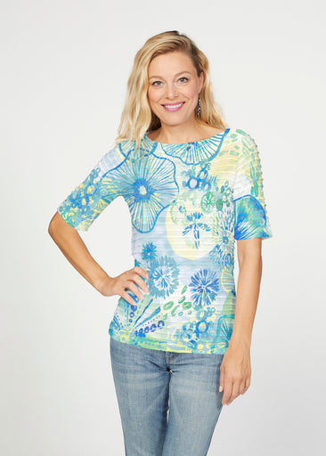 Sand Dollar Aqua (16256) ~ Banded Elbow Sleeve Boat Neck Top