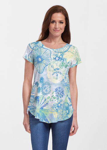 Sand Dollar Aqua (16256) ~ Short Sleeve Scoop Neck Flowy Tunic