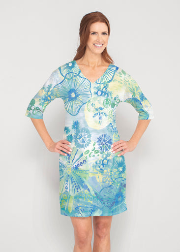 Sand Dollar Aqua (16256) ~ Drop Shoulder 3/4 Sleeve V-Neck Dress