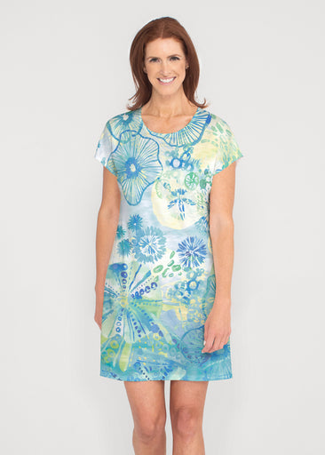 Sand Dollar Aqua (16256) ~ French Terry Short Sleeve Crew Dress