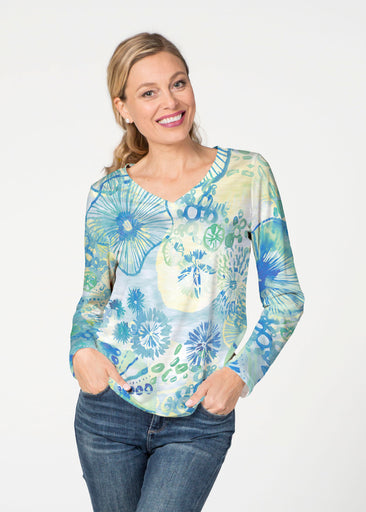 Sand Dollar Aqua (16256) ~ French Terry V-neck Top