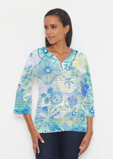 Sand Dollar Aqua (16256) ~ Banded 3/4 Bell-Sleeve V-Neck Tunic