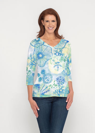 Sand Dollar Aqua (16256) ~ Signature 3/4 Sleeve V-Neck Top