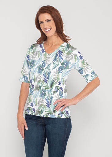 Leah Leaves (16258) ~ Signature Elbow Sleeve V-Neck Top