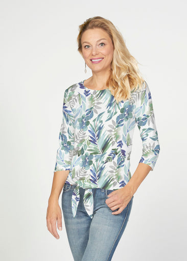 Leah Leaves (16258) ~ French Terry Tie 3/4 Sleeve Top