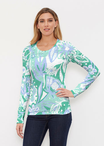 Groovy Petals Green (17068) ~ Thermal Long Sleeve Crew Shirt
