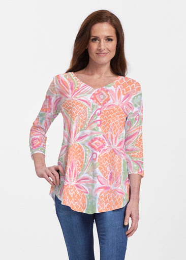 Pineapple Coral (17115) ~ Signature V-neck Flowy Tunic