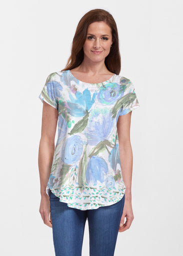 Monet Blue (17178) ~ Signature Short Sleeve Scoop Neck Flowy Tunic