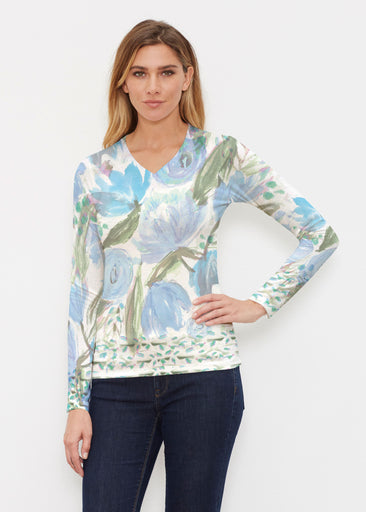 Monet Blue (17178) ~ Butterknit Long Sleeve V-Neck Top