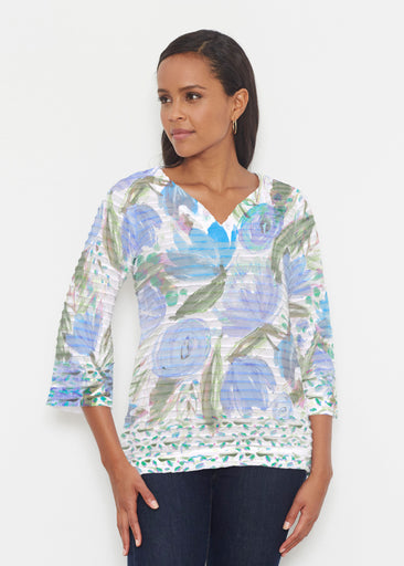 Monet Blue (17178) ~ Banded 3/4 Bell-Sleeve V-Neck Tunic