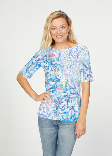 Lilly (17234) ~ Banded Elbow Sleeve Boat Neck Top