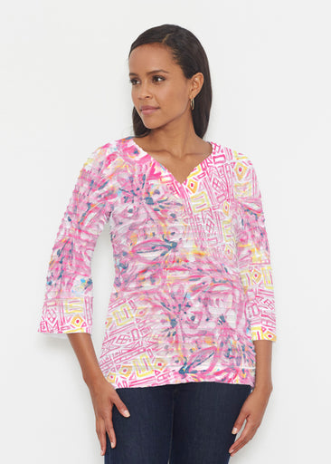 Lilly Pink (17250) ~ Banded 3/4 Bell-Sleeve V-Neck Tunic