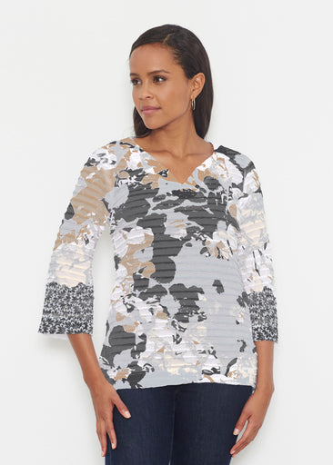 Frosted Gold (19109) ~ Banded 3/4 Bell-Sleeve V-Neck Tunic