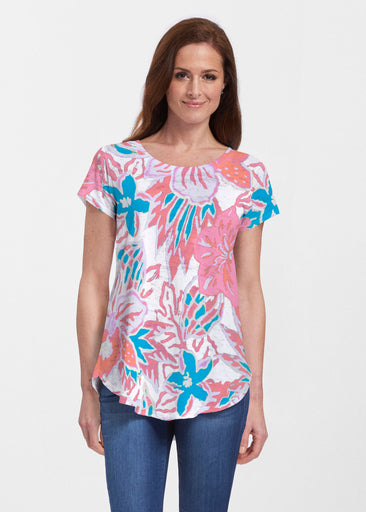 Hot Tropics (19153) ~ Signature Short Sleeve Scoop Neck Flowy Tunic