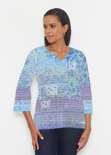 Aspen Aqua (19186) ~ Banded 3/4 Bell-Sleeve V-Neck Tunic