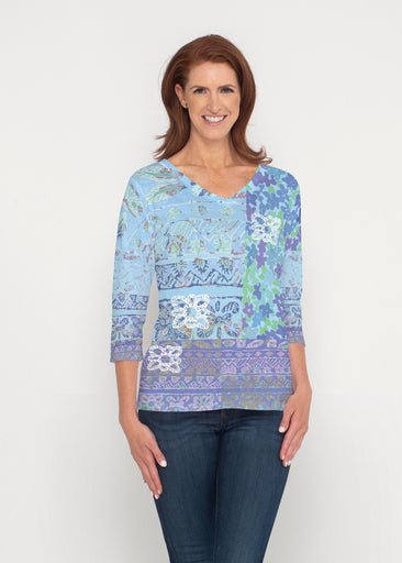 Aspen Aqua (19186) ~ Signature 3/4 Sleeve V-Neck Top