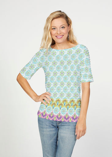 Izzy (19199) ~ Banded Elbow Sleeve Boat Neck Top