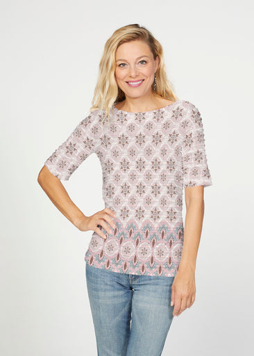 Izzy Grey (19200) ~ Banded Elbow Sleeve Boat Neck Top