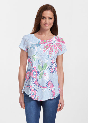 Tropical Island (2029) ~ Short Sleeve Scoop Neck Flowy Tunic