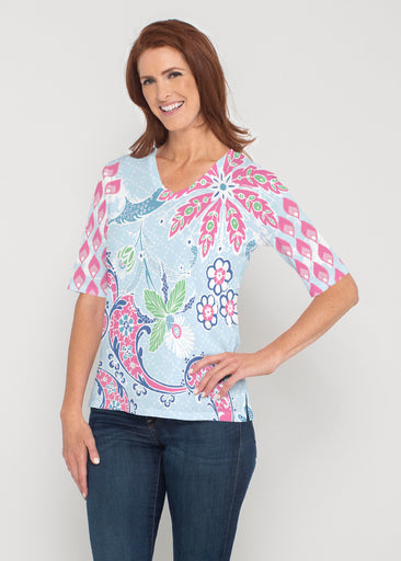 Tropical Island (2029) ~ Signature Elbow Sleeve V-Neck Top