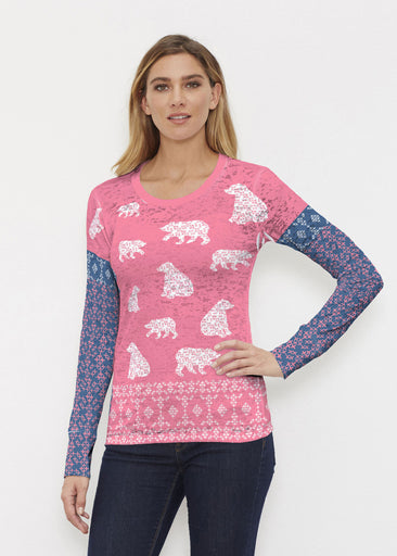 Bears Pink (20324) ~ Thermal Long Sleeve Crew Shirt Front view
