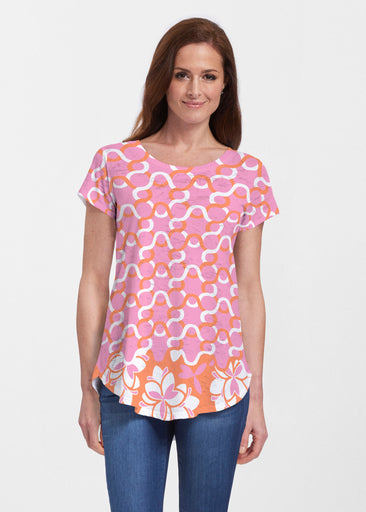 Squiggles Pink (20341) ~ Signature Short Sleeve Scoop Neck Flowy Tunic