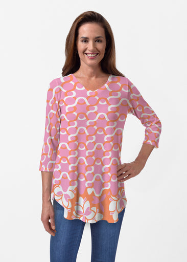 Squiggles Pink (20341) ~ Butterknit V-neck Flowy Tunic