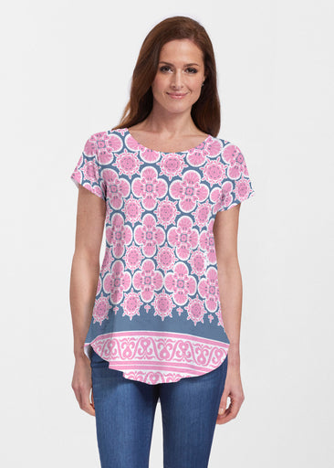Isabella Pink (22059) ~ Signature Short Sleeve Scoop Neck Flowy Tunic