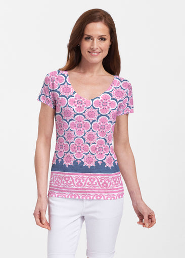 Isabella Pink (22059) ~ Sheer Short Sleeve V-Neck Shirt