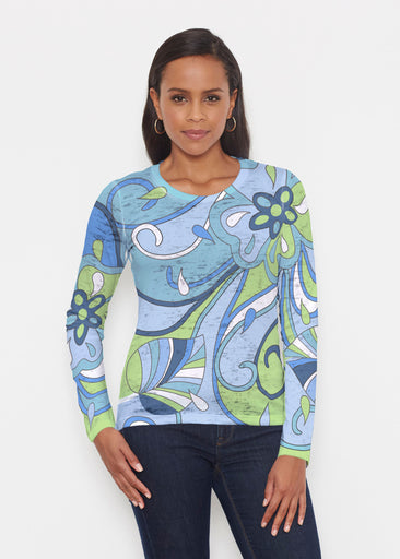 Floral Spritz Turquoise (22093) ~ Signature Long Sleeve Crew Shirt