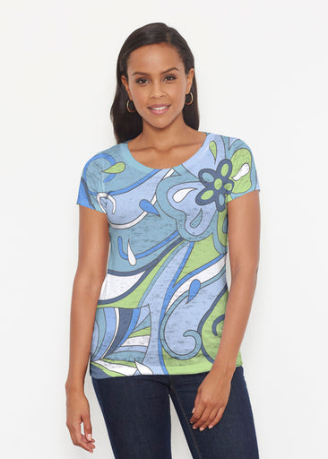 Floral Spritz Turquoise (22093) ~ Signature Short Sleeve Scoop Shirt