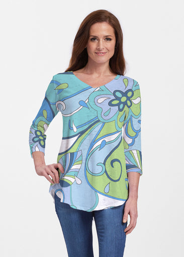 Floral Spritz Turquoise (22093) ~ Signature V-neck Flowy Tunic