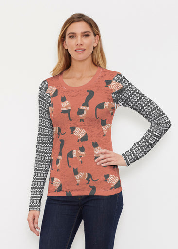 Cozy Cats Red (22102) ~ Thermal Long Sleeve Crew Shirt