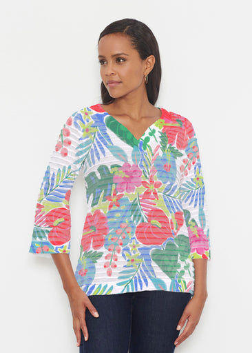 Hawaiian Fling (22141) ~ Banded 3/4 Bell-Sleeve V-Neck Tunic