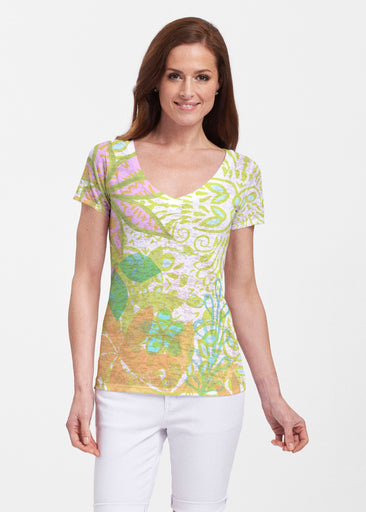 Kauai Lime (2301) ~ Sheer Short Sleeve V-Neck Shirt