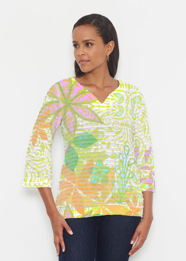 Kauai Lime (2301) ~ Banded 3/4 Bell-Sleeve V-Neck Tunic