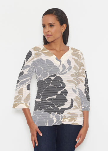 Lotus Grey (23057) ~ Banded 3/4 Bell-Sleeve V-Neck Tunic