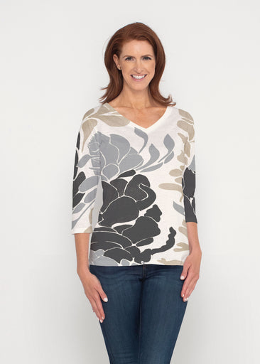 Lotus Grey (23057) ~ Signature 3/4 Sleeve V-Neck Top