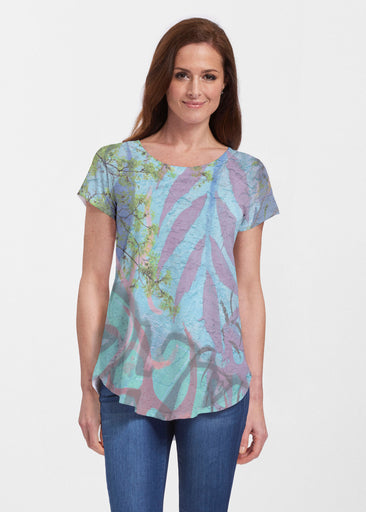 Urban Flora Aqua (25017) ~ Signature Short Sleeve Scoop Neck Flowy Tunic