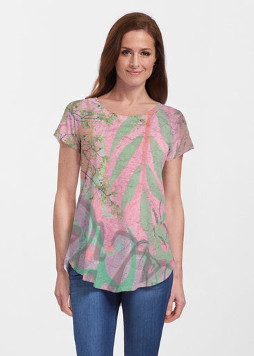 Urban Flora Pink (25018) ~ Signature Short Sleeve Scoop Neck Flowy Tunic